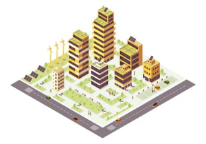 Infografía sobre edificios verdes y su impacto en el medio ambiente