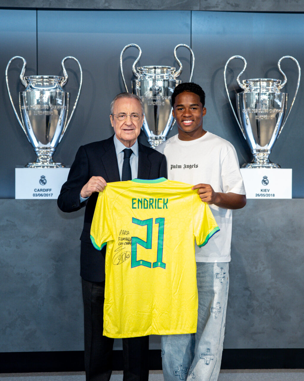 Florentino Pérez recibió a Endrick en la Ciudad Real Madrid