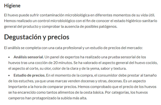 OCU análisis huevos